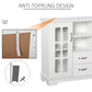 Modern Kitchen Sideboard with 2 Drawers, Coffee Bar Cabinet with Glass Doors Storage Cupboard and Open Shelf, White