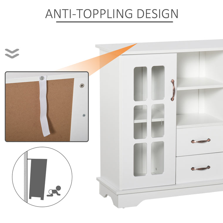 Sideboard with Glass Doors and 2 Drawers - White
