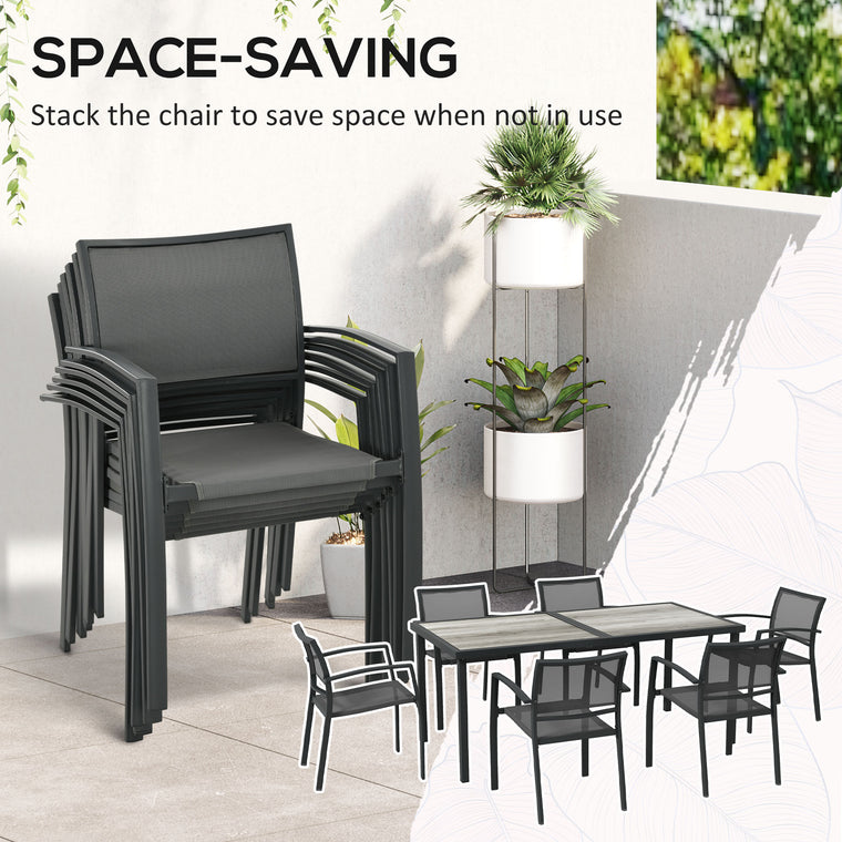 7-Piece Outdoor Dining Set with Stackable Mesh-Back Chairs