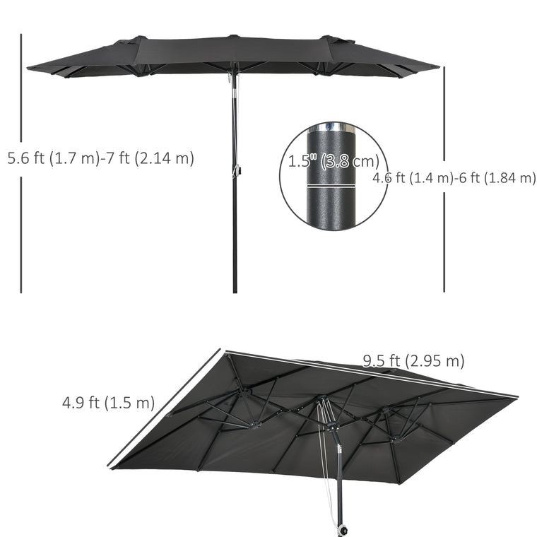 Grey Double-Sided Umbrella with Adjustable Height & 12 Ribs