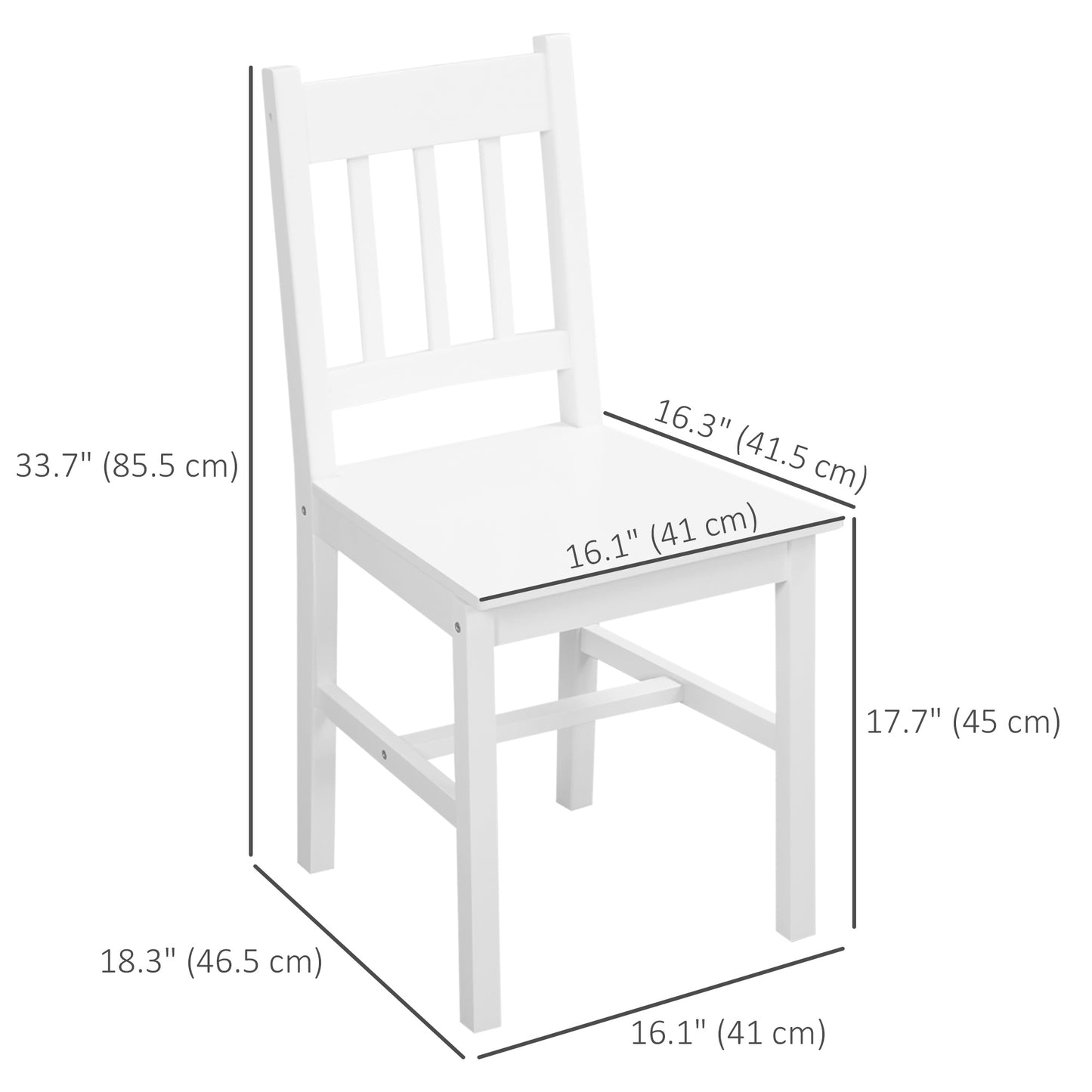 Dining Chairs Set of 2, Kitchen Chair with Slat Back, Pine Wood Structure for Living Room and Dining Room, White