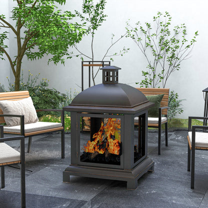 Black 26" Chimney-Style Wood-Burning Fire Pit with Poker