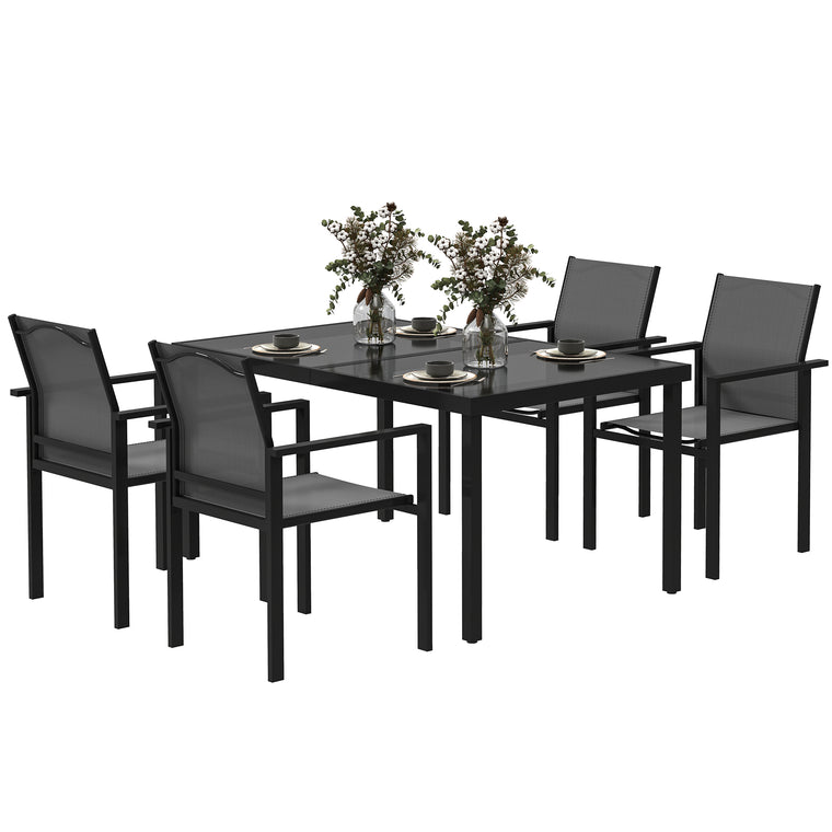 5-Piece Dining Set with Stackable Chairs and Glass Top