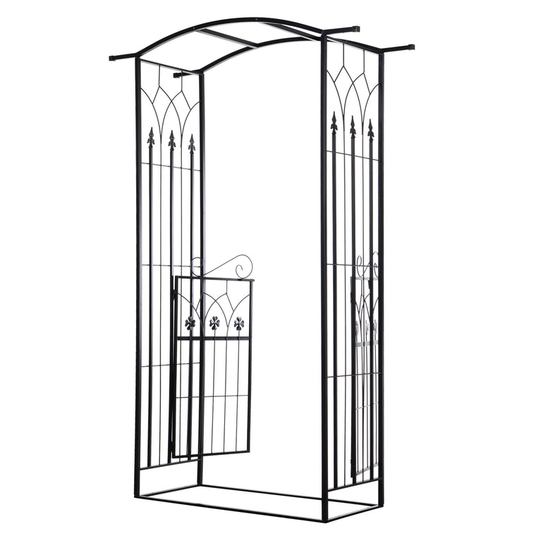 Black Metal Garden Arch with Clover Gate