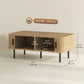 Coffee Table with Storage, Nordic Side Table with Fluted Tambour Sliding Doors and Steel Legs for Living Room, Oak