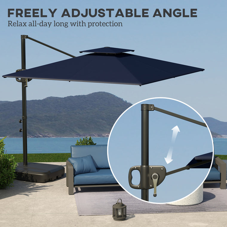 8' x 9' Dark Blue Square Cantilever Umbrella with Double Top