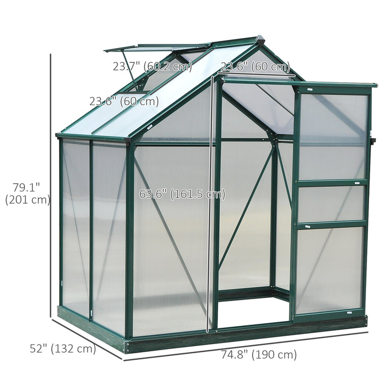 6.2' x 4.3' x 6.6' Clear Polycarbonate Greenhouse with Slide Door