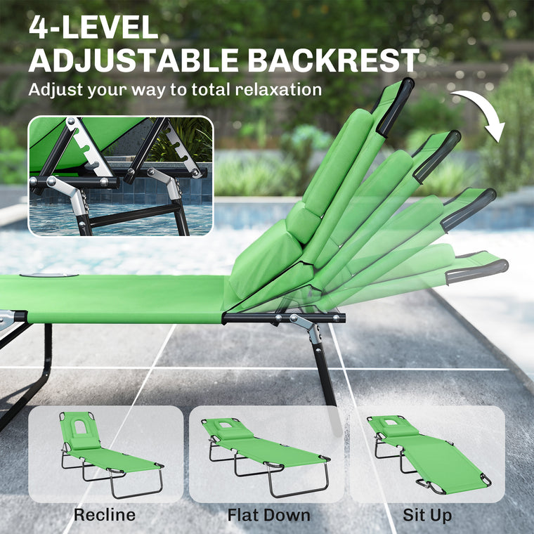 Green Folding Chaise Lounge with Face Hole and Pillow