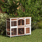 Two-Tier Wooden Rabbit Hutch with Openable Roof, Slide-Out Tray