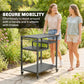Outdoor Grill Cart, BBQ Stand, Three-Shelf Pizza Oven Stand with Hooks, Garbage Bag Holder, Wheels, Black