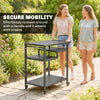 Black 3-Shelf Pizza Oven Stand with Hooks & Wheels