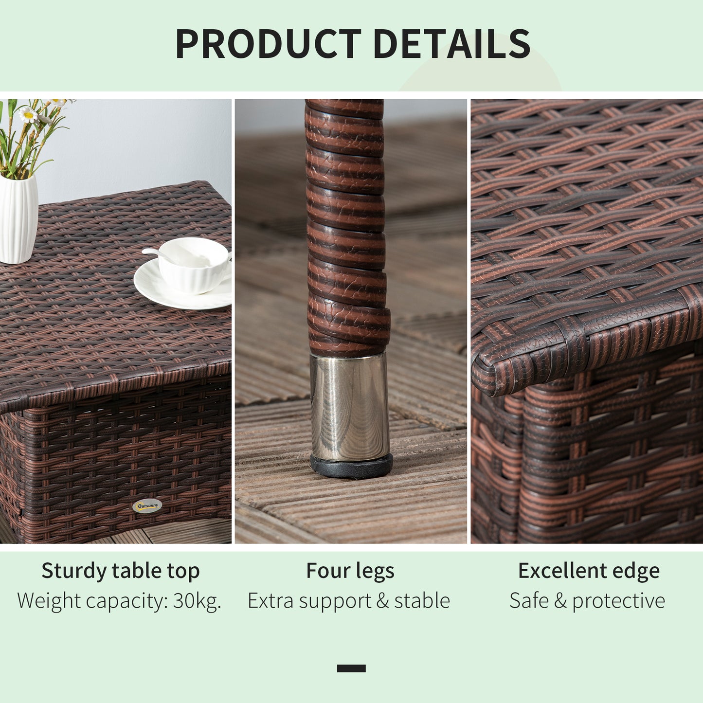 20" Patio Wicker Coffee Table, Outdoor Coffee Table with Plastic Board Underneath the Woven Tabletop for Patio, Garden, Balcony, Black