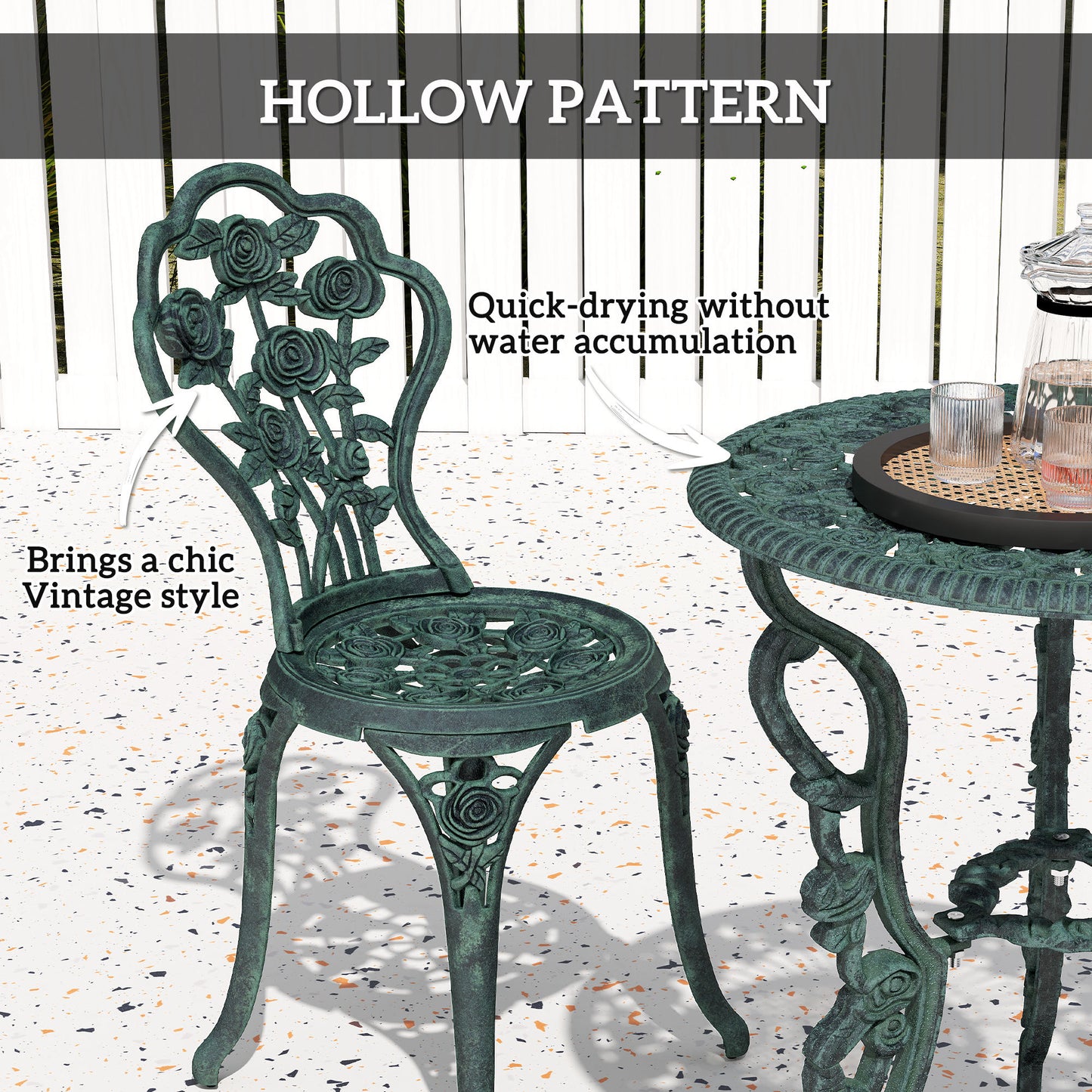 3 Pieces Patio Bistro Table and Chairs Antique Green