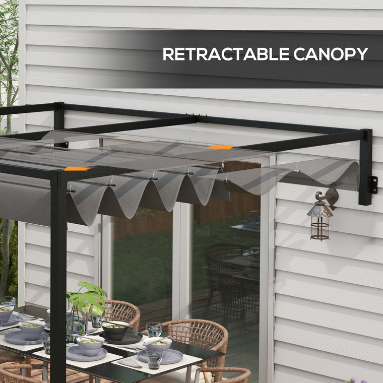 10' x 7' Lean-To Metal Pergola with Retractable Roof