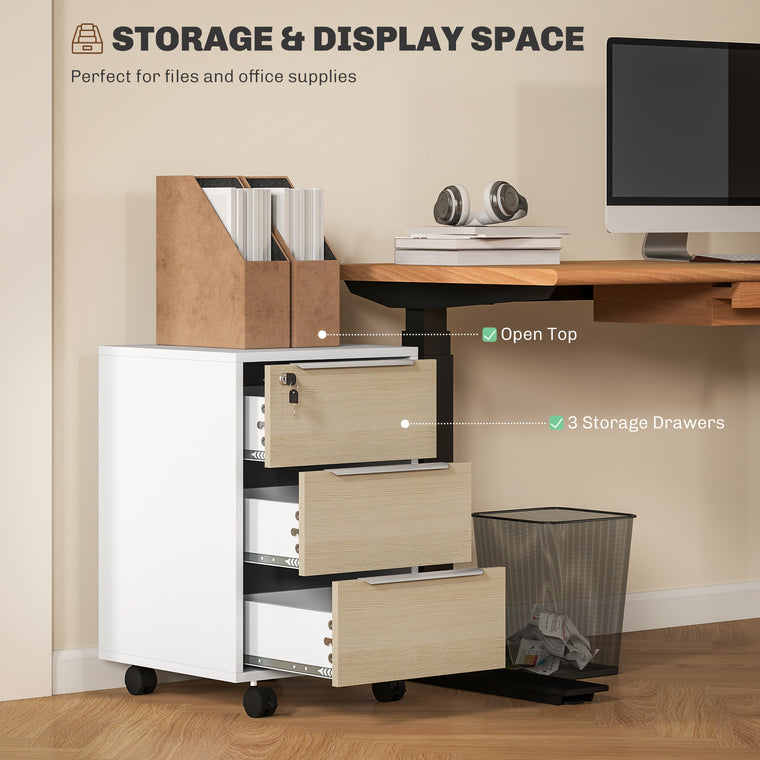 3-Drawer Vertical Filing Cabinet with Lock & Wheels