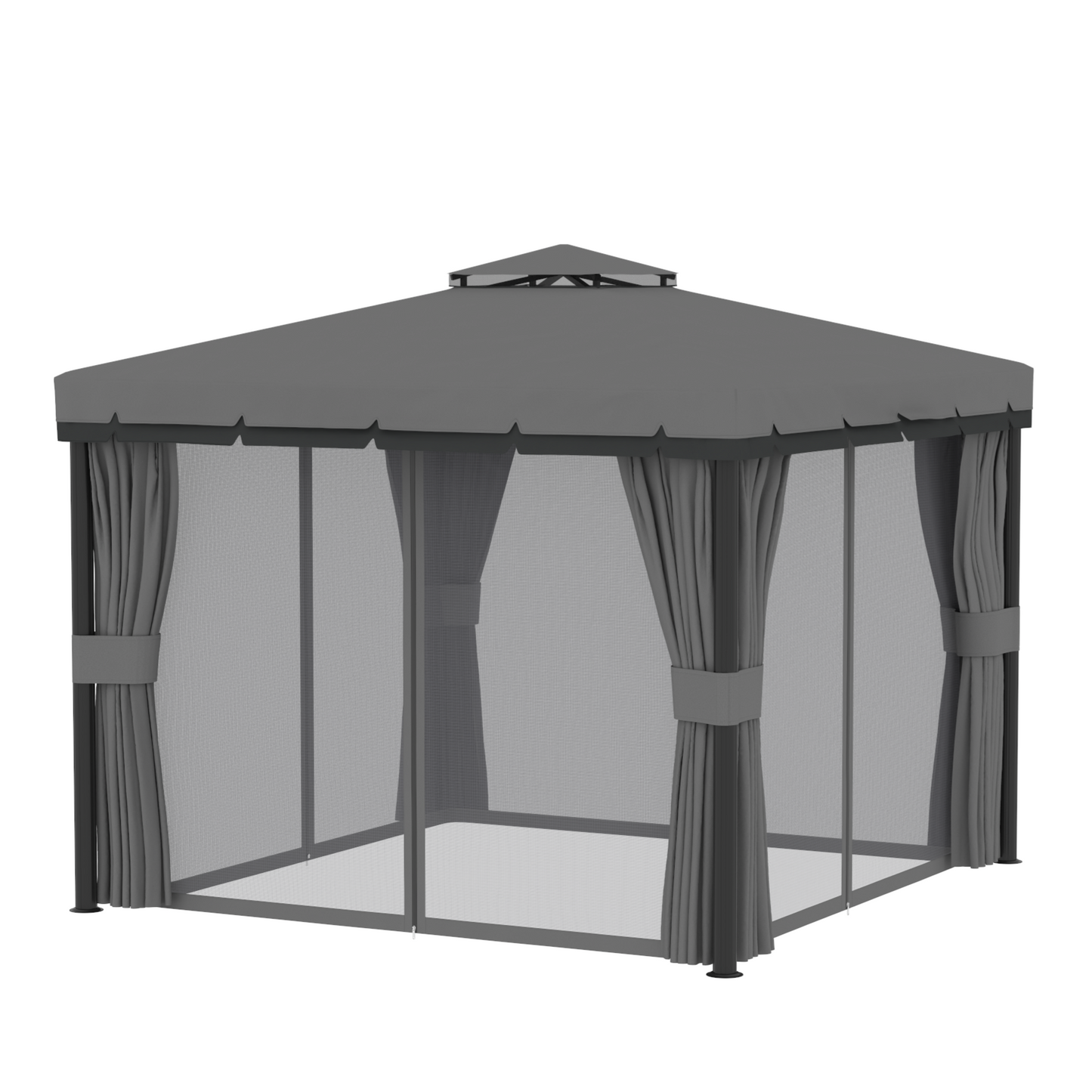 10' x 10' 2-Tier Outdoor Gazebo Canopy Tent with Zippered Mesh Sidewalls, Aluminum Frame for Patio, Backyard Light Grey