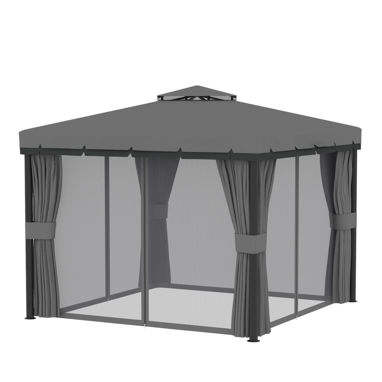 10' x 10' Light Grey 2-Tier Gazebo with Mesh Sidewalls