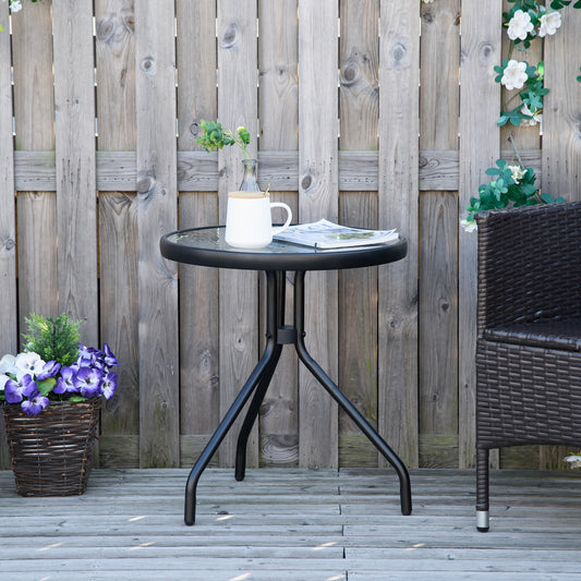 20" Round Outdoor End Table, Patio Side Table with Tempered Glass Top for Garden, Balcony, Poolside, Black