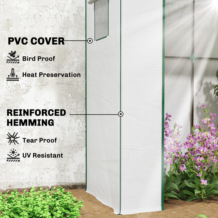 White Lean-To Greenhouse with PE Cover & Roll-Up Door