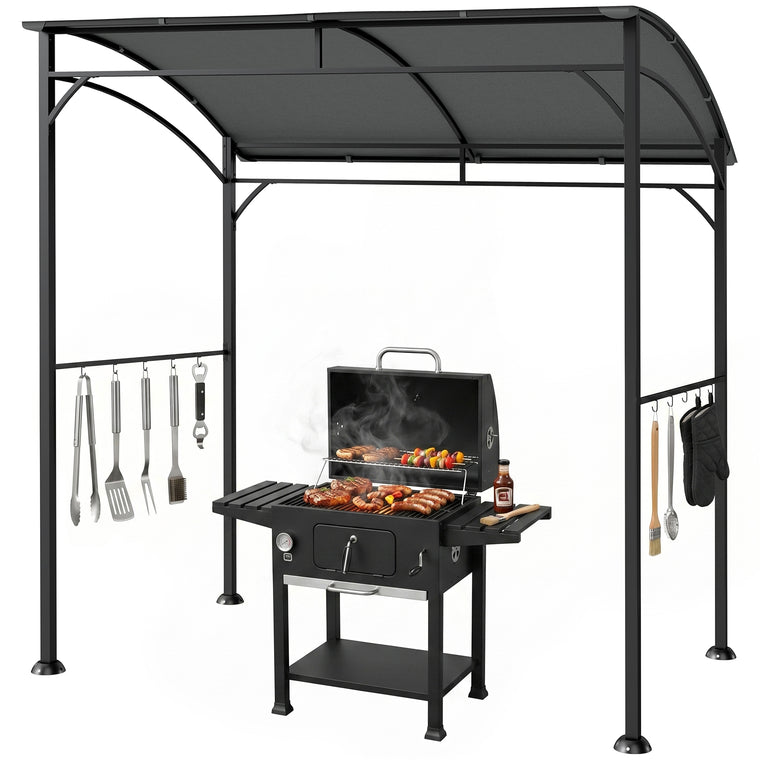 7' x 5' Charcoal Grey Steel BBQ Grill Gazebo with Hooks