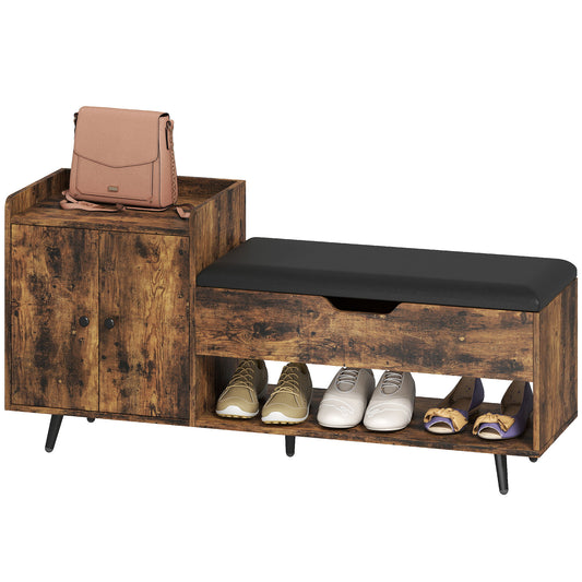 Entryway Storage Bench with Cushion - Rustic Brown