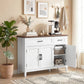 Sideboard Buffet Cabinet, 44" Farmhouse Kitchen Cabinet with 3 Chevron Doors, 2 Drawers and 2 Adjustable Shelves, White