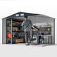 9.1'x6.4'x6.3' Garden Storage Shed w/ Foundation Kit Metal Tool Storage House w/ Double Doors Dark Grey