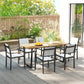 Wooden Outdoor Dining Table for 6 with 2" Umbrella Hole, Slatted Tabletop, Metal Frame, for Yard, Deck, Lawn