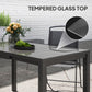 Extendable Patio Dining Table, 33.5"-49.2" Adjustable Outdoor Dining Table for 4-6 Person, with Tempered Glass Top, Metal Frame, for Lawn, Garden, Dark Grey