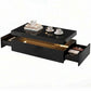 LED Coffee Table with Storage, 2-Tier Modern Center Table with 2 Drawers for Living Room, High Gloss Black