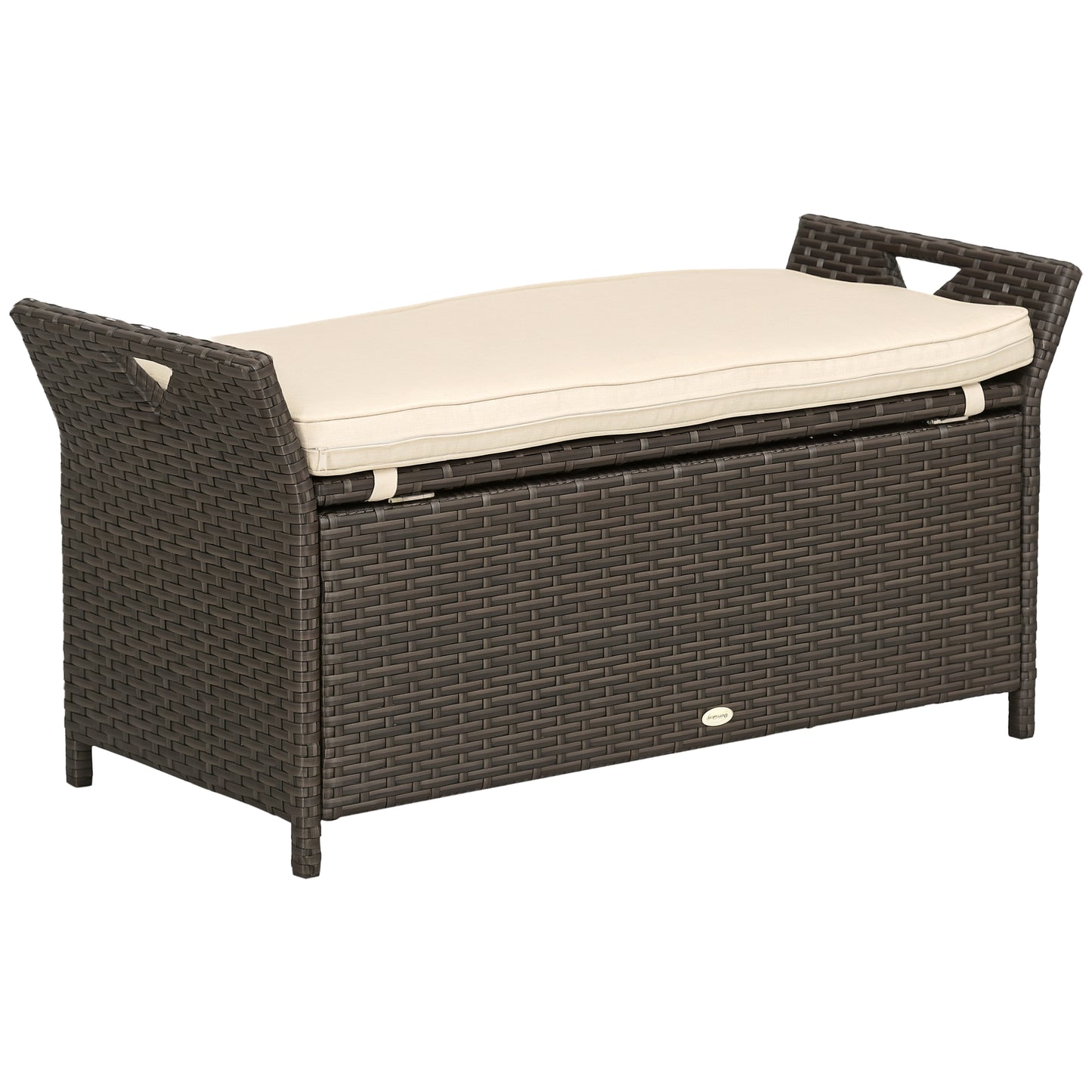 2-In-1 Outdoor PE Rattan Storage Bench, 29 Gallon Patio Wicker Furniture, Basket Box with Handles and Cushion Dark Grey
