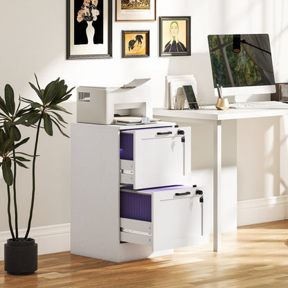 2-Drawer Vertical Filing Cabinet with Lock - White