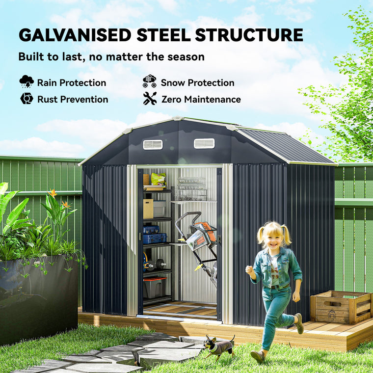 8' x 4' Galvanized Tool Shed with Double Sliding Doors and Vents