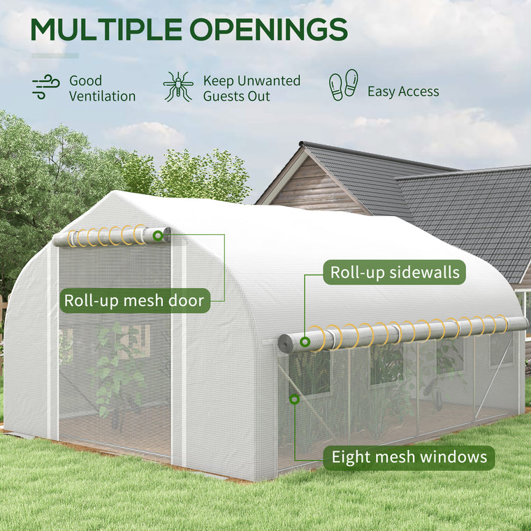13' x 9.8' White Polytunnel Greenhouse with Mesh Windows