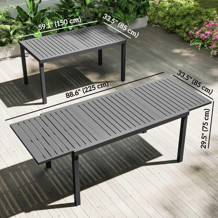 59"-89" Expandable Aluminum Dining Table, Slatted Top