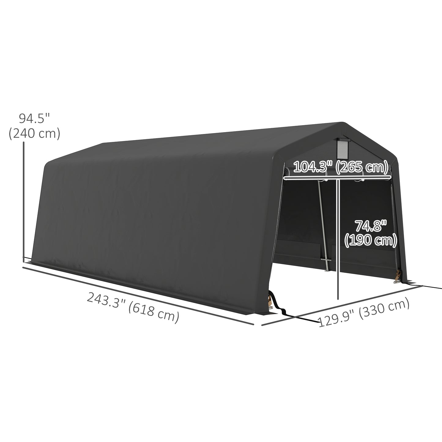 Portable Garage, Heavy Duty Carport Canopy with Ventilation Windows and Large Roll-up Door, Dark Grey