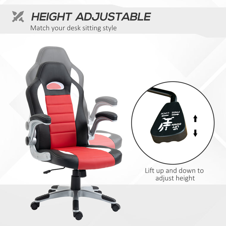 Racing Gaming Chair with Flip-Up Armrests - Red