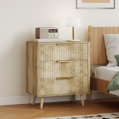 Fluted 3-Drawer Dresser with Pine Legs - Oak
