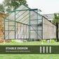 Aluminum Greenhouse Polycarbonate Walk-in Garden Greenhouse Kit with Rain Gutter and Sliding Door, 20' x 8', Green