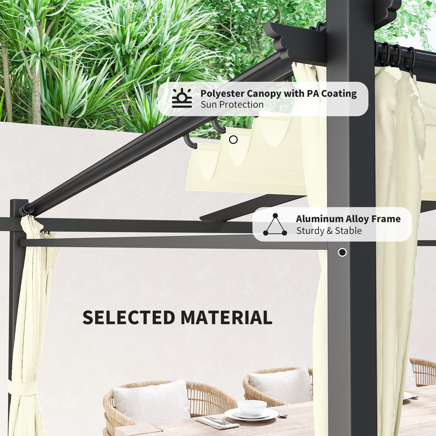 Metal Pergola with Sliding Roof Canopy, Retractable Pergola Canopy