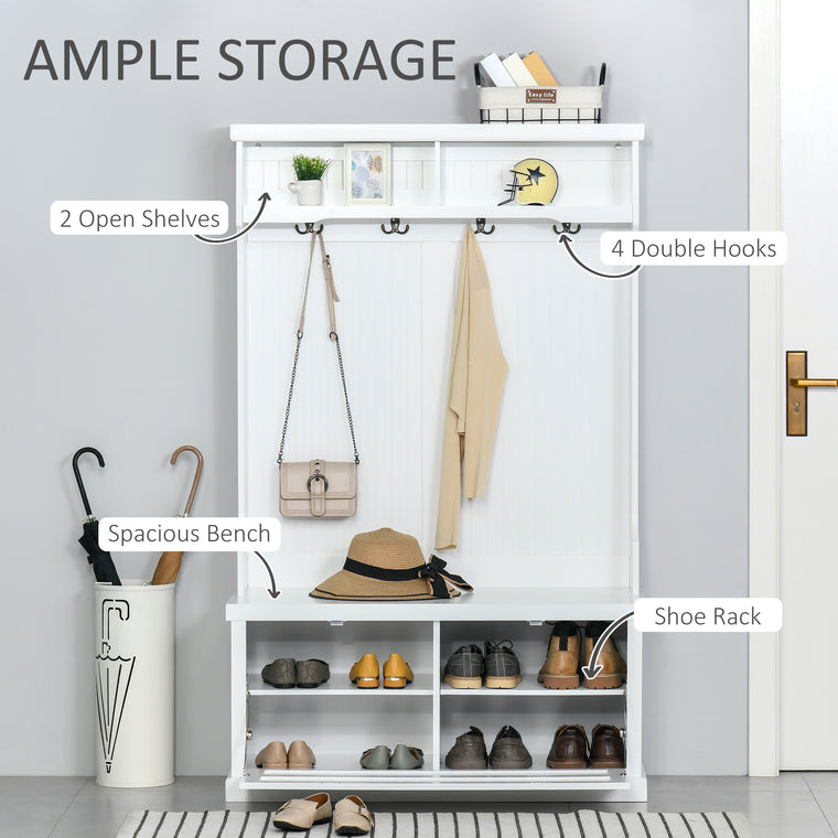 64.5" Hall Tree with Storage Drawer and 4 Hooks - White