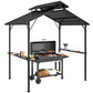 8 x 5ft Hardtop Grill Gazebo with Double Metal Roof, 2 Side Shelves and 10 Hooks for Patio Backyard Lawn Deck
