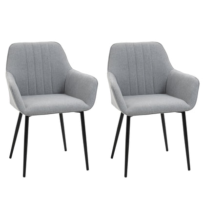 Set of 2 Upholstered Linen Dining Chairs - Light Grey