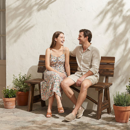 Carbonized Wood Garden Bench, 2-Person Loveseat
