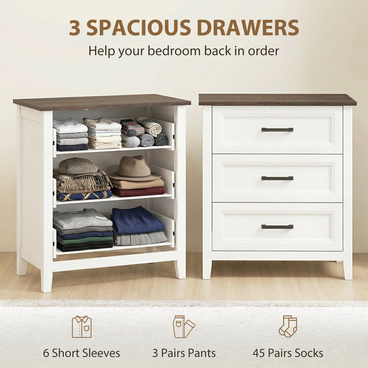 3-Drawer Bedroom Dresser - White