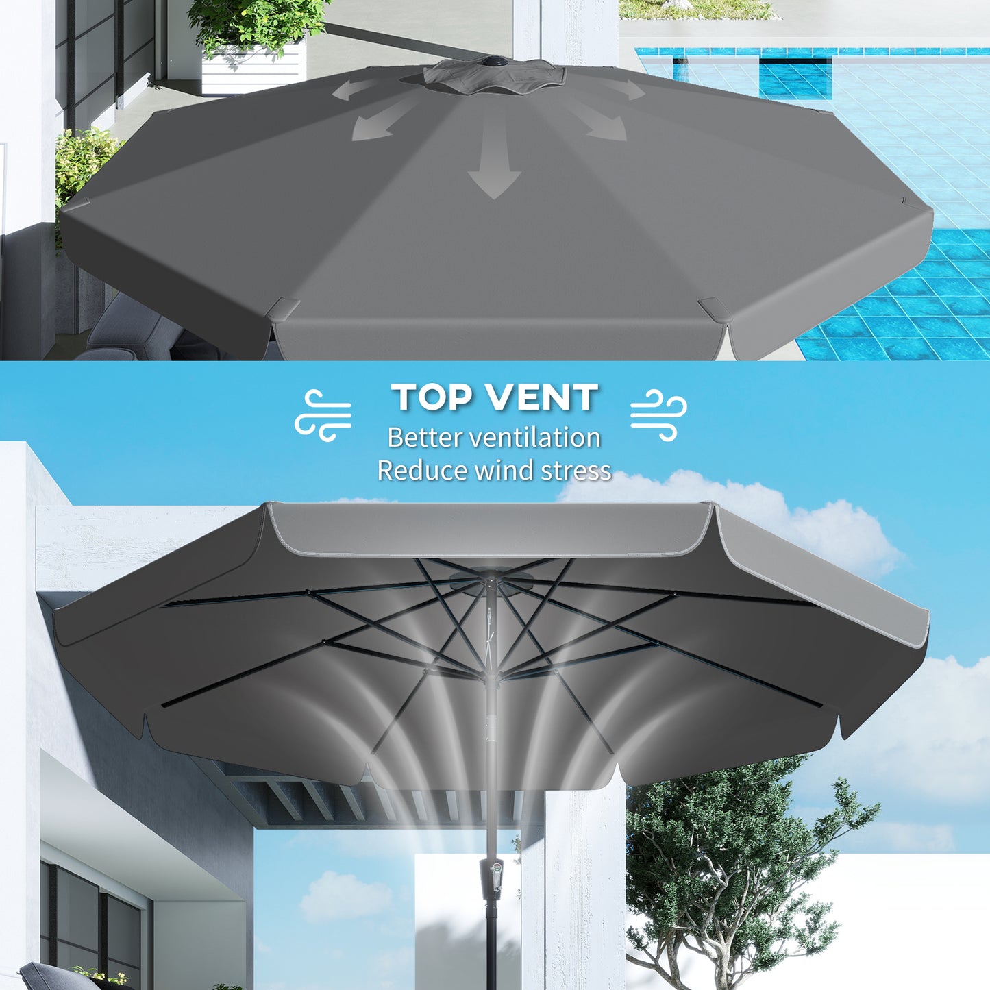 10 ft Patio Umbrella with Push Button Tilt and Crank, Outdoor Market Table Umbrella Parasol, Dark Grey