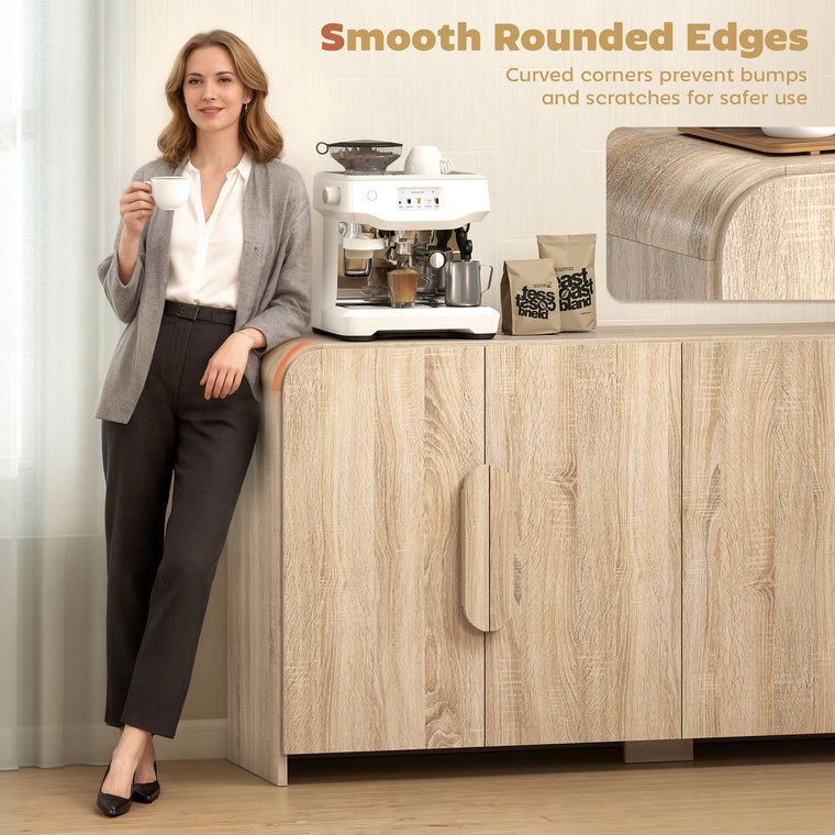 62" Sideboard Buffet Cabinet with Soft-Close Doors - Natural Wood