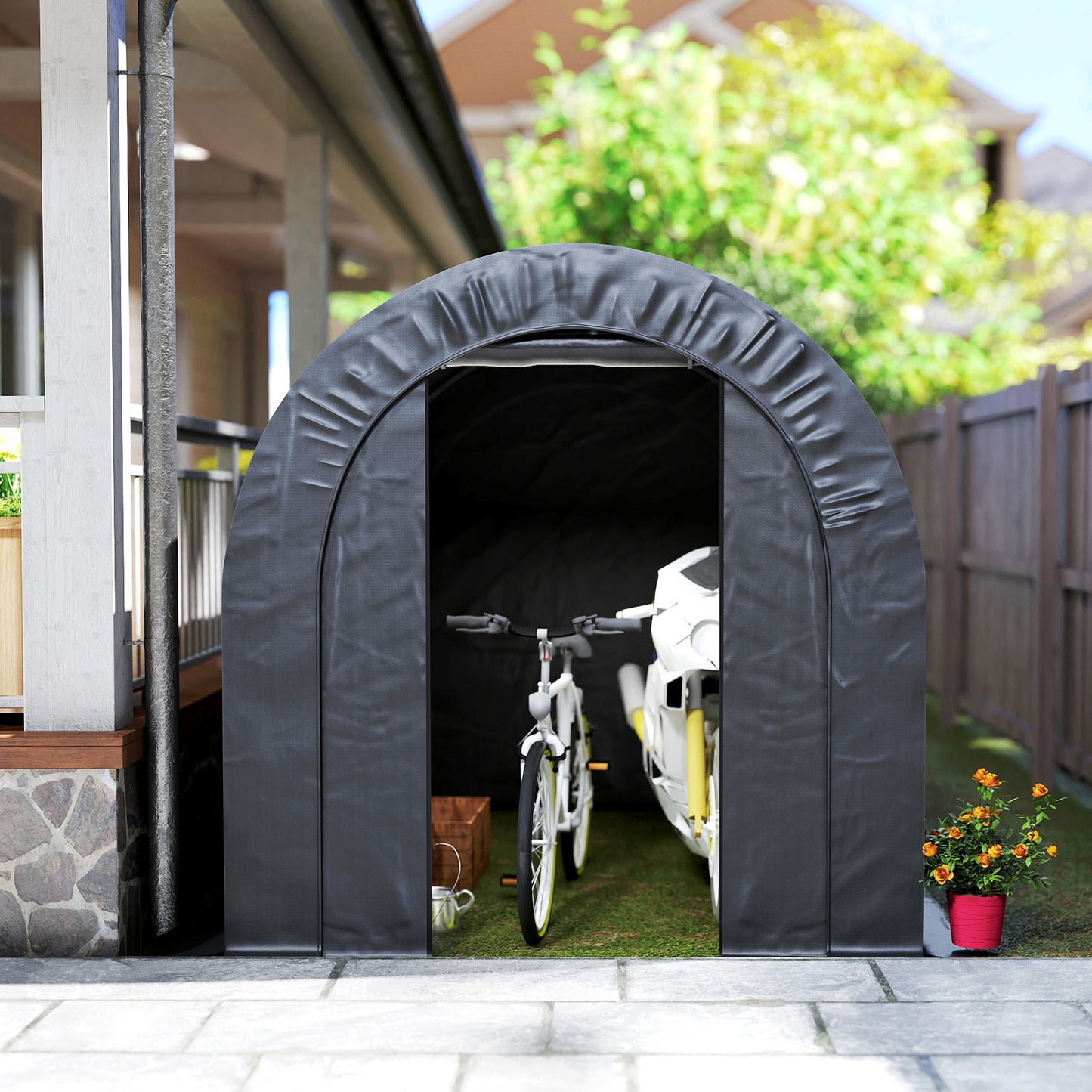 Outdoor Storage Shed, Heavy Duty Galvanized Steel Portable Shed for Bike, Motorcycle, Garden Tools, Black