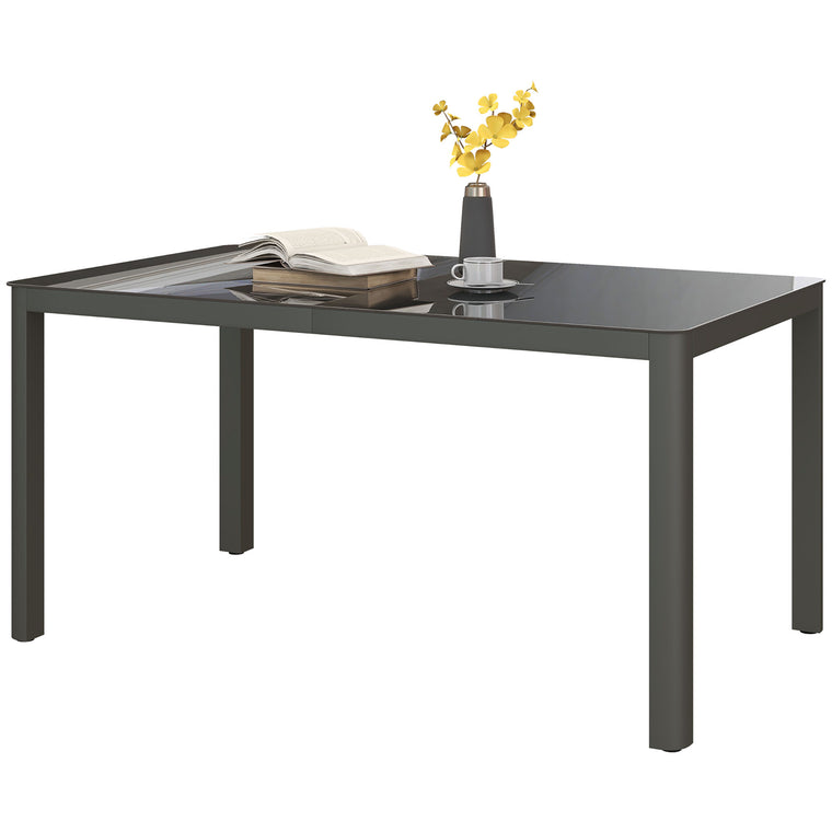 59" x 35" Aluminum Dining Table with Glass Top