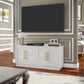 Modern TV Stand for up to 55" TV, TV Cabinet with 4 Soft Hinged Doors, 4 Cable Holes and 2 Adjustable Shelves, White